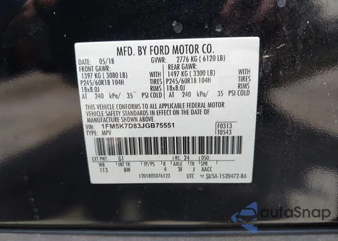 2018 Ford Explorer Xlt из США, поврежденный, VIN 1FM5K7D83JGB75551